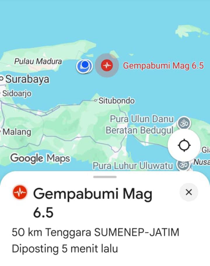 Gempa Magnitudo 6,5 Guncang Sumenep, Pulau Sapudi Terdampak dan Disusul Dua Gempa Susulan